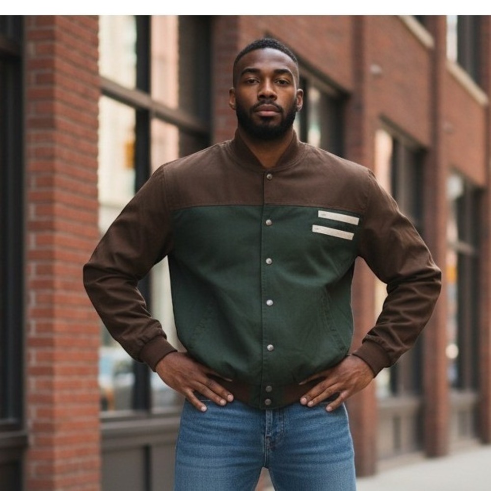 Westport Two-Tone Brown and Dark Green Snap Bomber Jacket